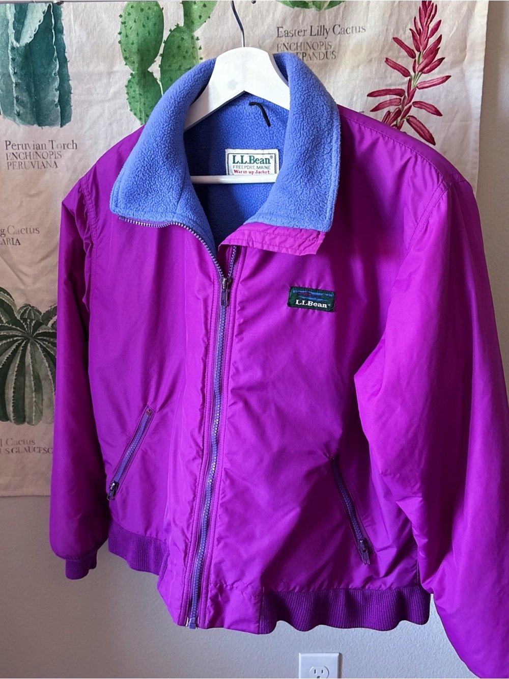 Vintage 90s L.L.Bean Warm-Up Jacket Women’s M/L Purple Blue Fleece Retro